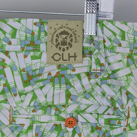 CLH Creating Limitless Heights Long Cargo Shorts Green Bullets Mens Size 36 x 15 - Picture 5 of 9